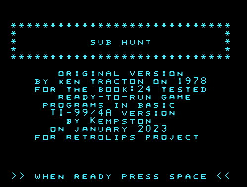 Sub Hunt – TI99/4A – Extended Basic