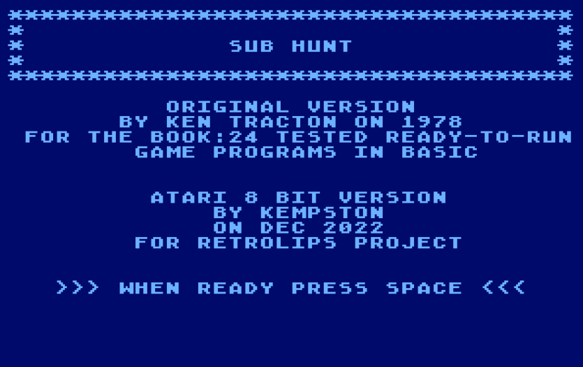 Sub Hunt – Atari 8bit – Basic