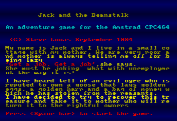 Jack and the beanstalk – Amstrad CPC – Locomotive Basic